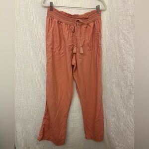 Sound Style Pink Linen Blend Wide Leg Pants Women’s XL Boho Flowy Pants Stretchy